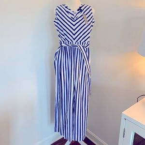 J Crew Jumpsuit - blue and white striped